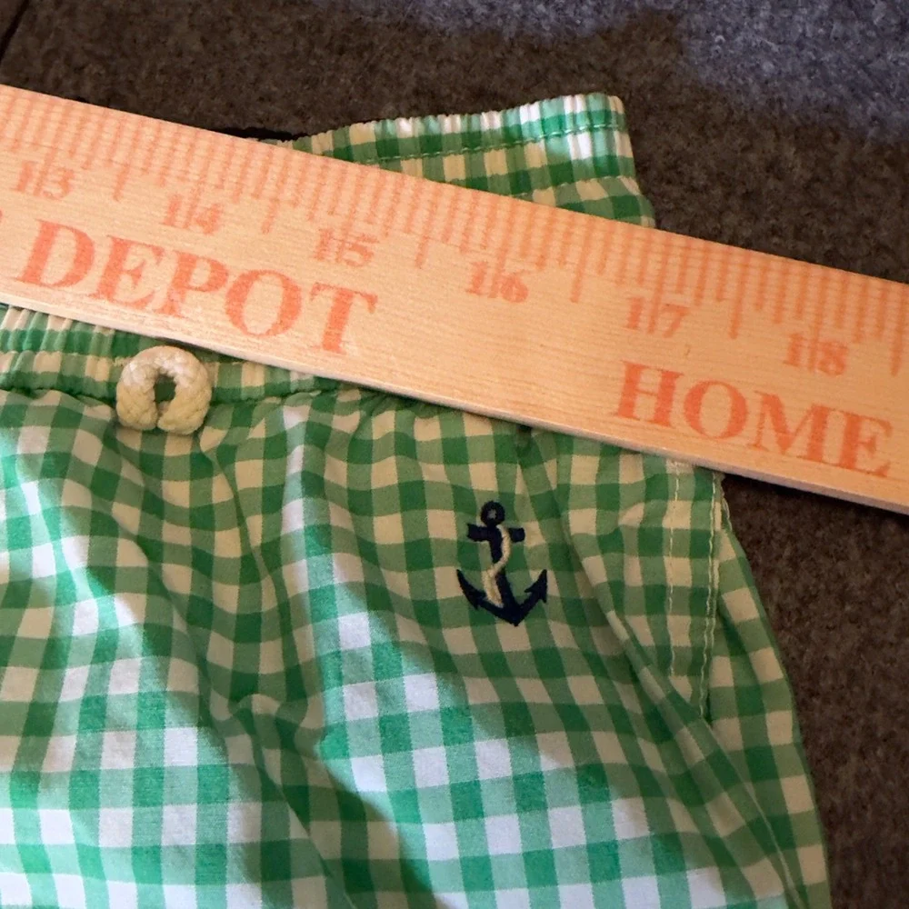 Polo Ralph Lauren Mens XL‎ Swim Trunks Green Gingham Anchor Embroidered Shorts